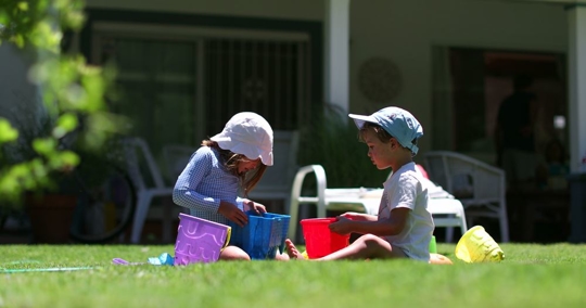 children playing backyard
